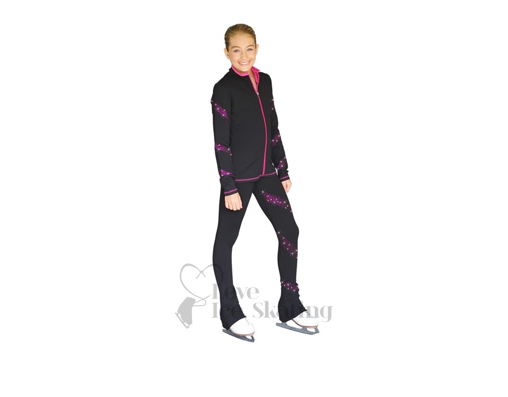 ChloeNoel Ice Skating Outfit- J636F- Crystal Fuchsia Spiral Skating Jacket  & P636-Crystal Spiral Skating Pant - Pink Princess