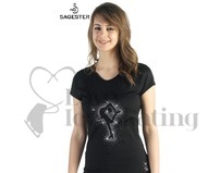 Black Ice Skating T-Shirt with Crystal Catch Foot Skater by Sagester