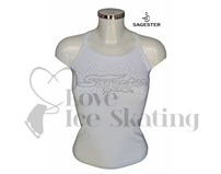  Sagester White 019 Camisole Ice Skating Top with Rhinestone Crystals