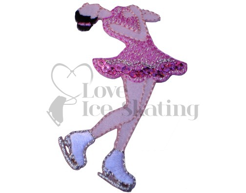 Iron on Sparkly Pink / White Embroidered Patch Layback Ice Skater 
