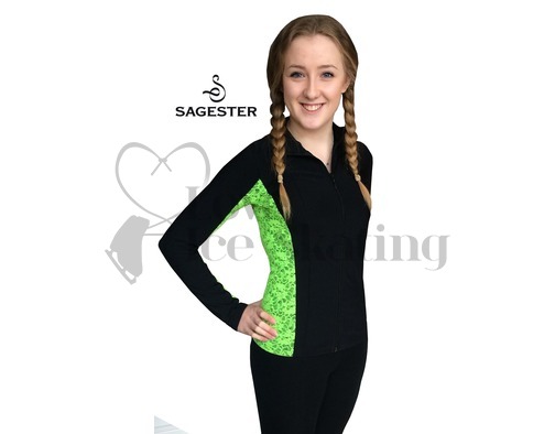 Sagester 261 Ice Skating Jacket with Neon Green Lace Insert & Swarovski Crystals