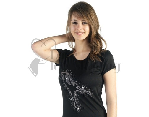 Sagester 044 Black Ice Skating T-Shirt with Crystal Spiral 