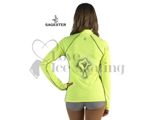 Sagester 264 Ice Skating Neon Yellow Jacket with Catch Foot Crystal  Figure Skater