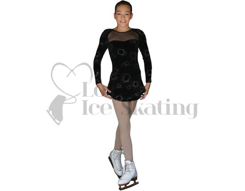 Black Glitter Ice figure Skating A Line Dress by Chloe Noel Style DLV675