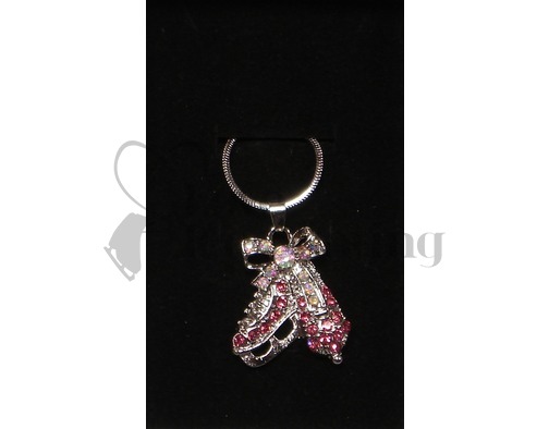 Ice Skates Pink & AB Crystal Pendant Necklace