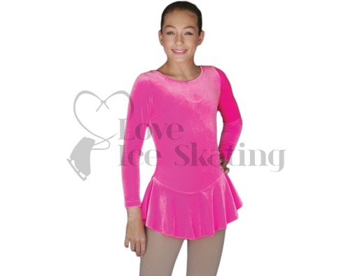 Chloe Noel Folly Pink Velvet Ice Figure Skating Dress DLV627 FP