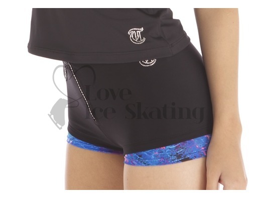 Thuono Thermal Ice Skating Shorts with Crystal Zip Glitter Explosion Blue 