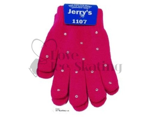 Fuchsia Ice Skating Gloves with Clear Crystals