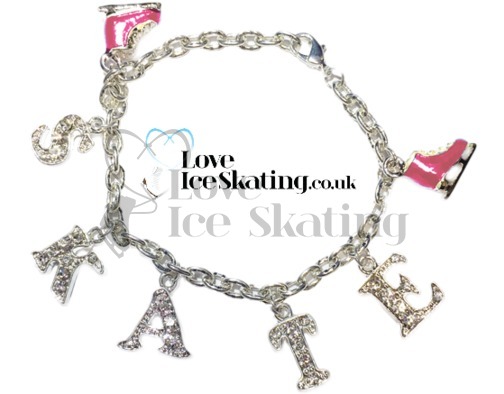 Pink & Crystal Ice Skate Charm Bracelet