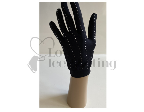 Black Lycra Ice Skating Competition Gloves with Rhinestones 