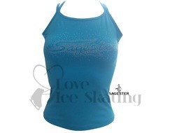 Sagester 019 Turquoise Blue Camisole Ice Figure Skating Top with Rhinestone Crystals