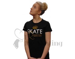 Black T-Shirt with Skate Queen in Gold Gltter 